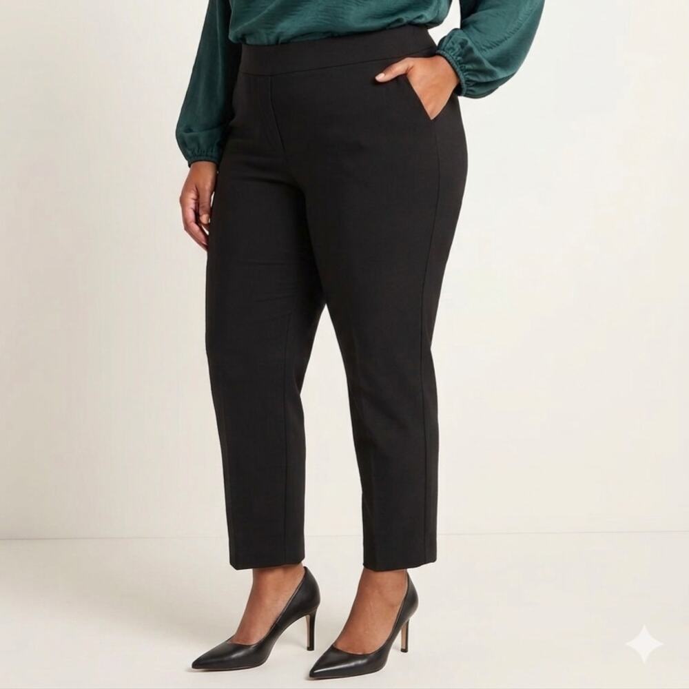 Sz 18 RAFAELLA Black Pull-on Flat-Front Belt-Loops Pocket Straight Ankle Pants